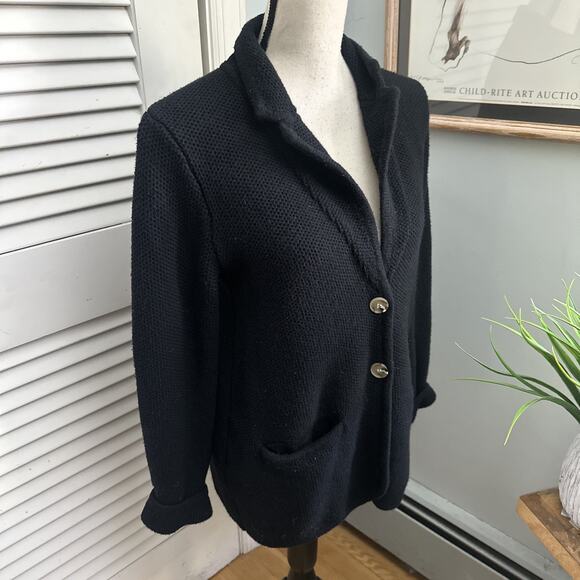 SUNDANCE Womens Sweater Coat Small Black Heavy Cotton Wool Blend Minimalist - Picture 2 of 7